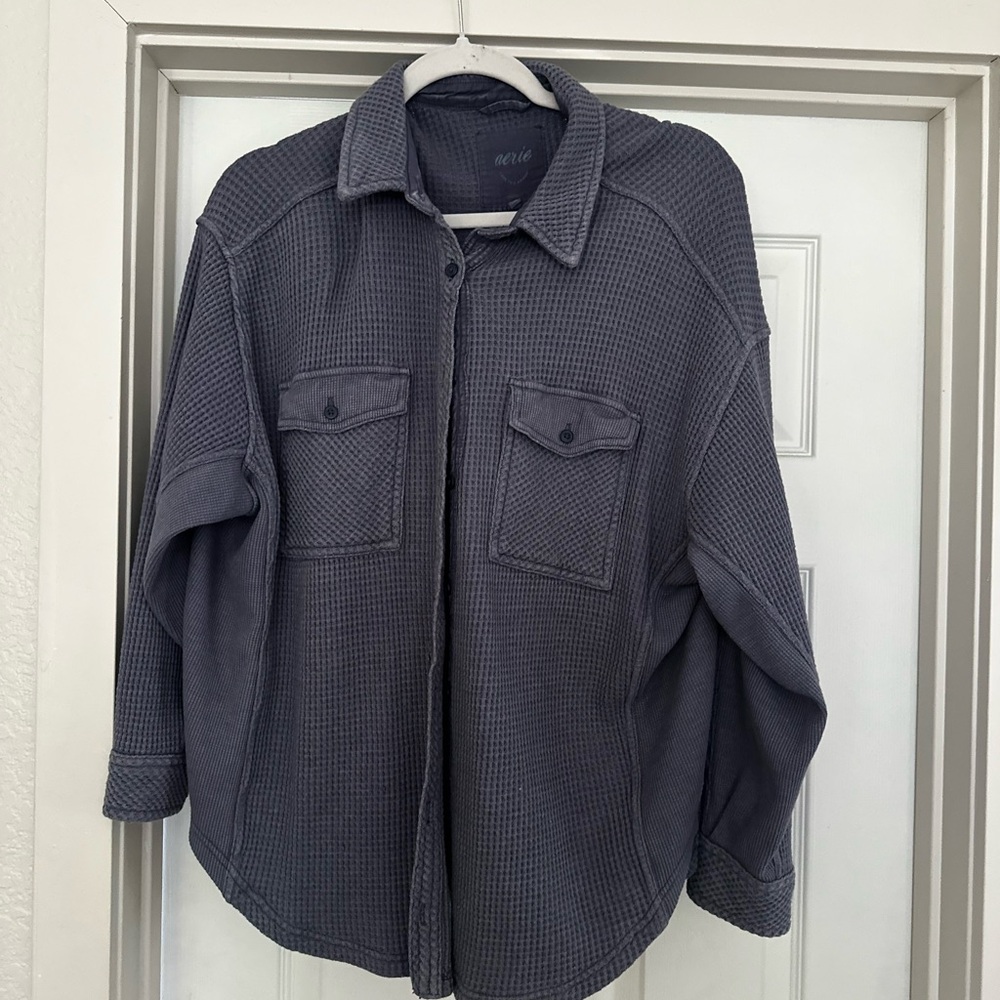 Aerie Women's Navy Blue Waffle Knit Shirt Jacket